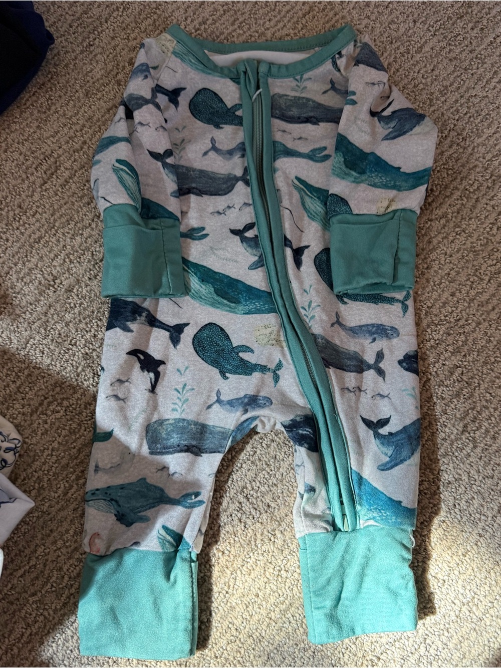 Ocean Whale Print Teal-Trim Kids One-Piece